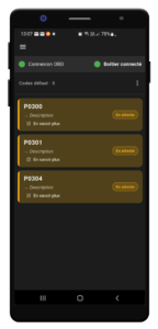 Application du boitier bioéthanol PARADIGME85 lors d'une lecture des défauts moteurs sur la prise diagnostic OBD2