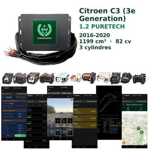 Boîtier éthanol E85 WiFi pour Citroen C3 (3e Generation) 1.2 PURETECH (2016-2020) — 3 cylindres