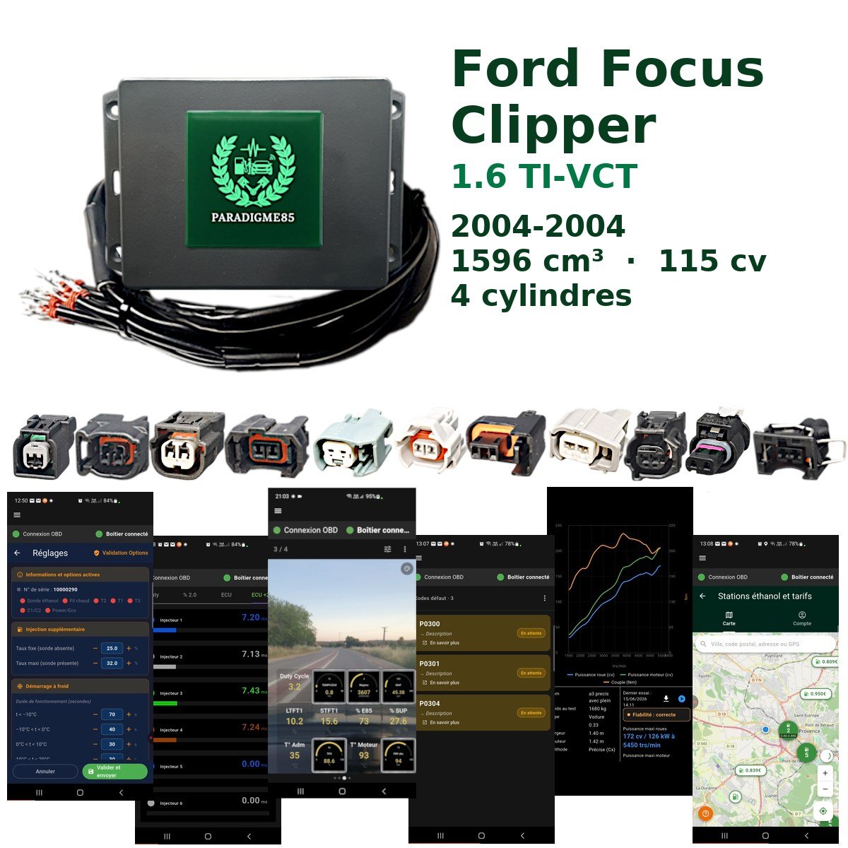 Boîtier éthanol E85 WiFi pour Ford Focus Clipper 1.6 TI-VCT (2004-2004) — 4 cylindres