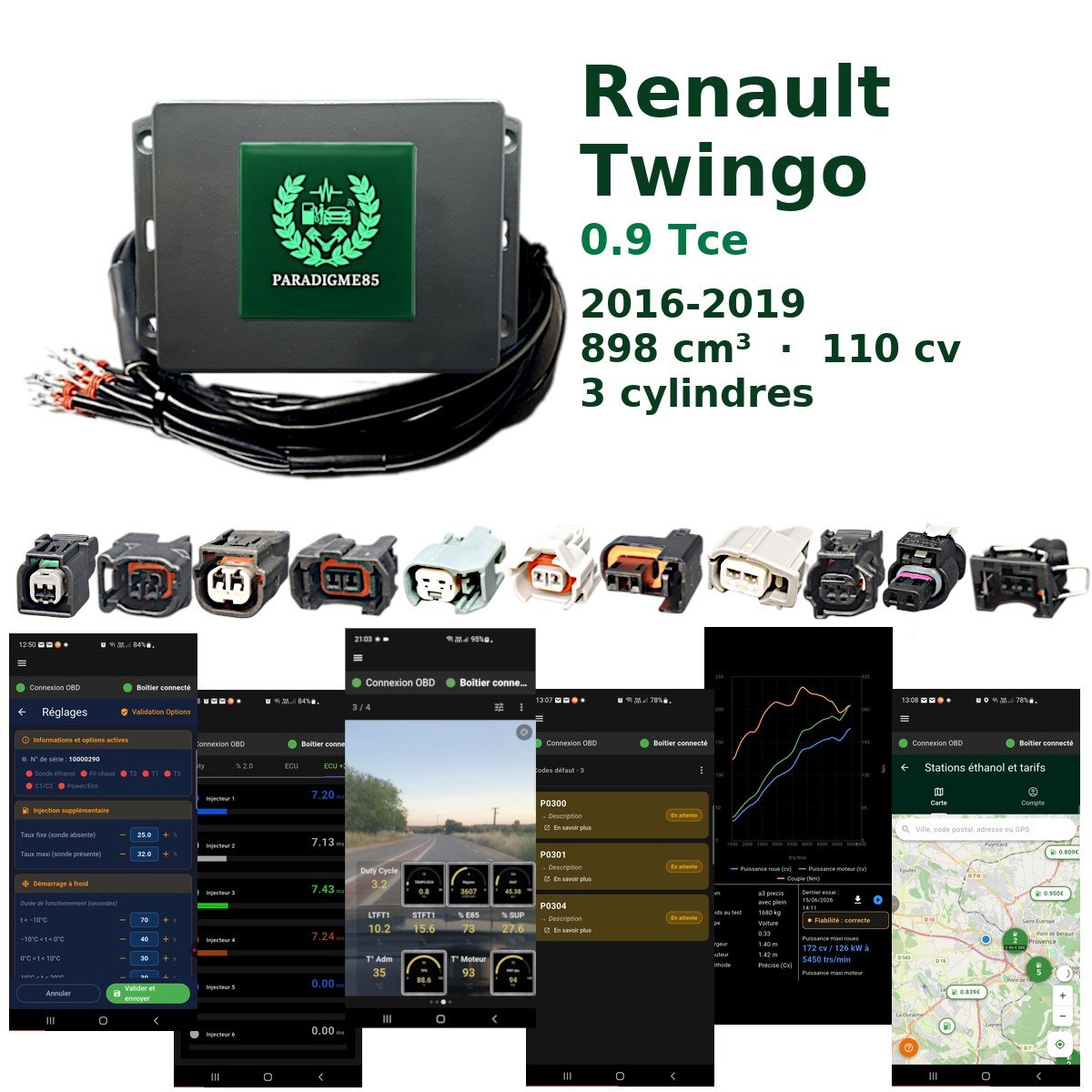 Boîtier éthanol E85 WiFi pour Renault Twingo 0.9 Tce (2016-2019) — 3 cylindres