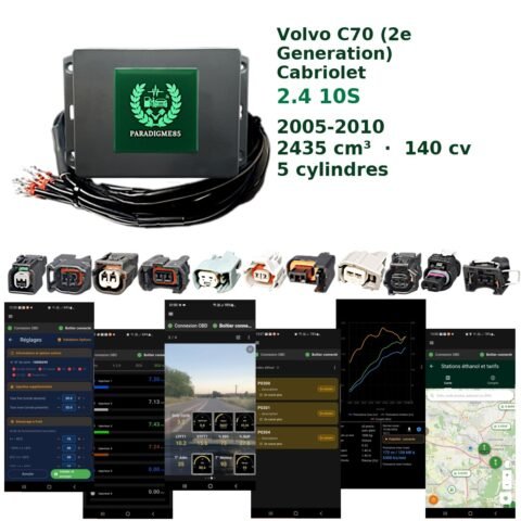 Boîtier éthanol E85 WiFi pour Volvo C70 (2e Generation) Cabriolet 2.4 10S (2005-2010) — 5 cylindres